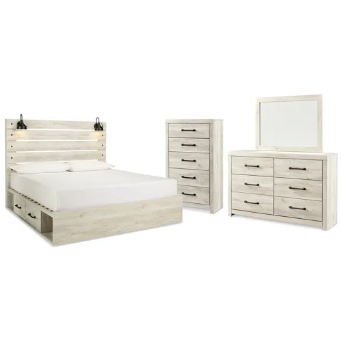 Cambeck King Panel Bed with Storage, Dresser, Mirror and Chest