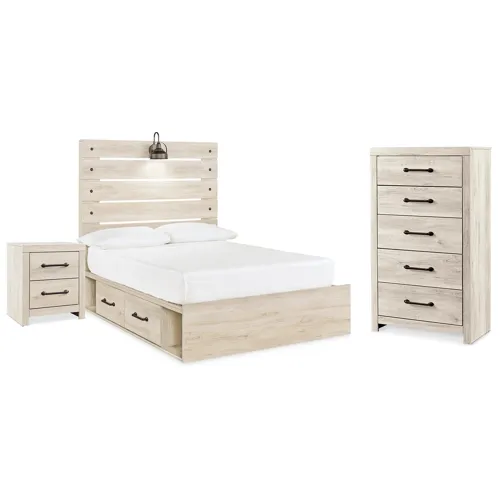 Cambeck Full Panel Bed with Storage, Chest and Nightstand