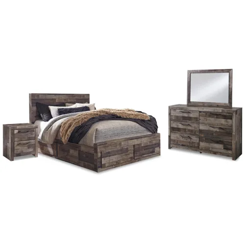 Derekson Queen Panel Storage Bed, Dresser, Mirror and 2 Nightstands