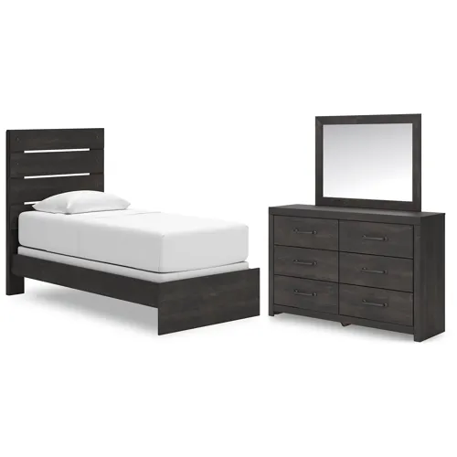 Delmorta Twin Panel Bed, Dresser and Mirror