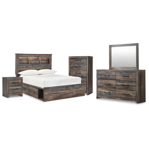 Drystan Full Bookcase Bed, Dresser, Mirror, Chest and Nightstand