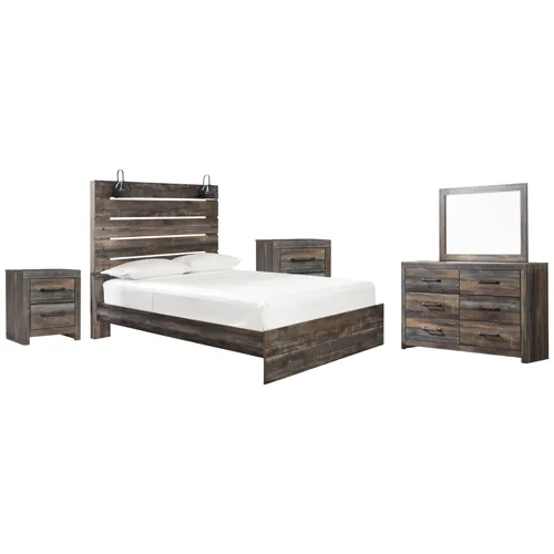 Drystan Queen Panel Bed, Dresser, Mirror and 2 Nightstands