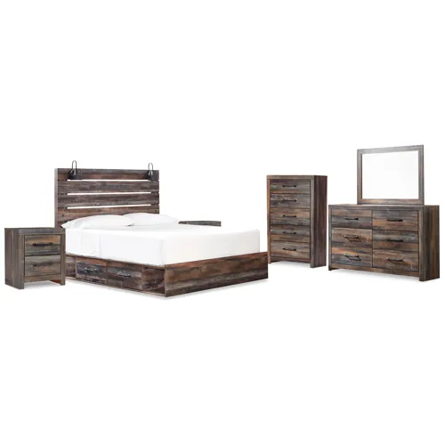Drystan King Panel Bed with Storage, Dresser, Mirror, Chest and 2 Nightstands