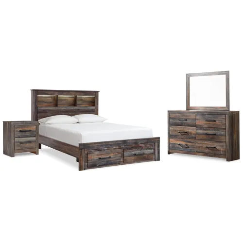 Drystan Queen Bookcase Storage Bed, Dresser, Mirror and Nightstand