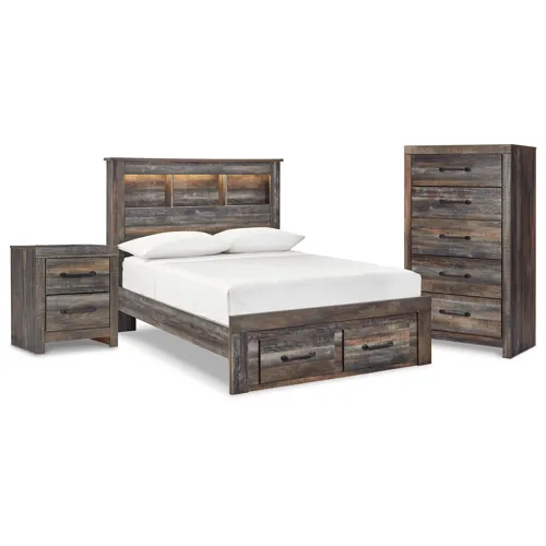 Drystan Full Bookcase Storage Bed, Chest and Nightstand