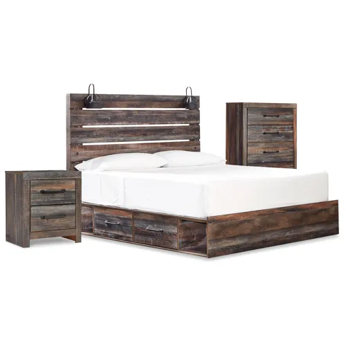 Drystan Queen Panel Bed with Storage, Chest and Nightstand