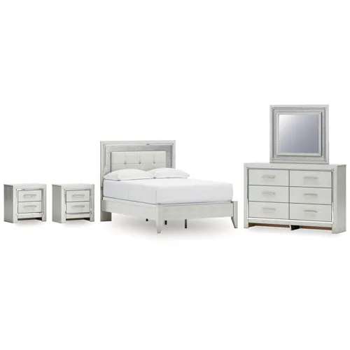 Zyniden Full Upholstered Panel Bed, Dresser, Mirror and 2 Nightstands