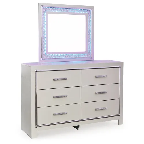 Zyniden King Upholstered Panel Bed, Dresser, Mirror and 2 Nightstands