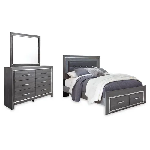 Lodanna Queen Upholstered Panel Storage Bed, Dresser and Mirror