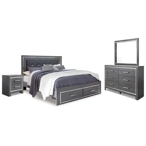 Lodanna King Panel Storage Bed with Mirrored Dresser and Nightstand