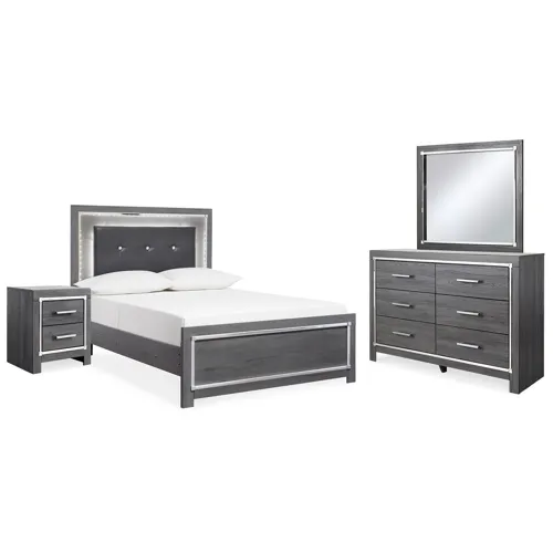 Lodanna Full Upholstered Panel Bed, Dresser, Mirror, and Nightstand