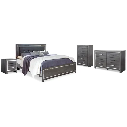 Lodanna King Upholstered Panel Bed, Dresser, Chest and 2 Nightstands