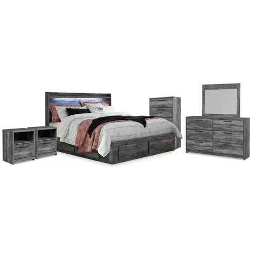 Baystorm King Storage Bed, Dresser, Mirror, Chest and 2 Nightstands
