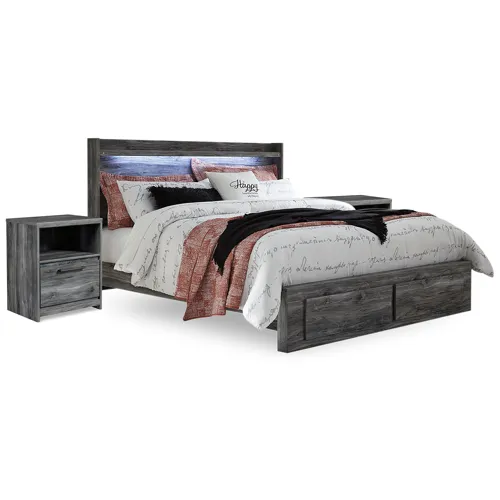Baystorm King Panel Storage Bed and 2 Nightstands
