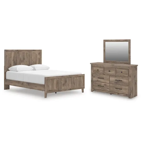 Rusticott Queen Panel Bed, Dresser and Mirror