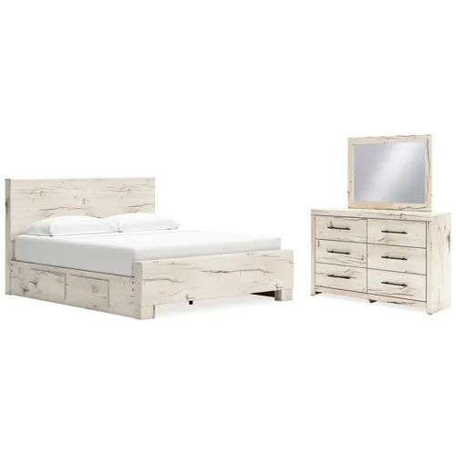 Lawroy King Panel Bed with Storage, Dresser and Mirror