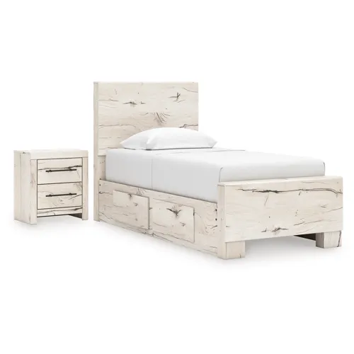 Lawroy Twin Panel Bed with Storage and Nightstand