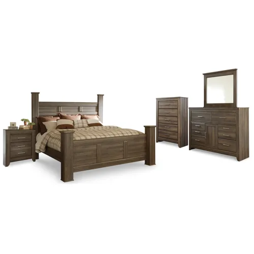 Juararo King Poster Bed, Dresser, Mirror, Chest and Nightstand