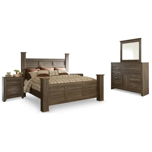 Juararo King Poster Bed, Dresser, Mirror and 2 Nightstands
