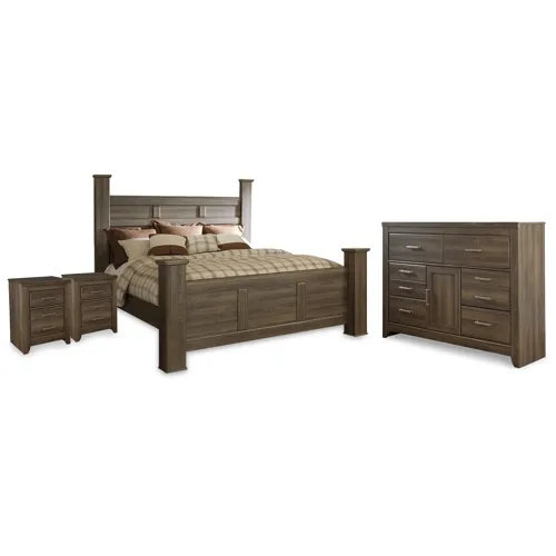 Juararo California King Poster Bed, Dresser and 2 Nightstands