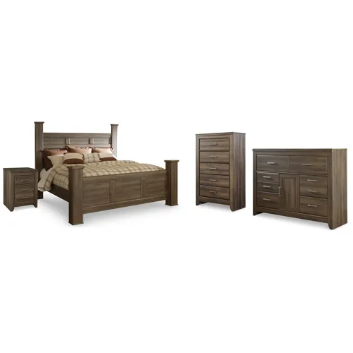 Juararo King Poster Bed, Dresser, Chest and Nightstand