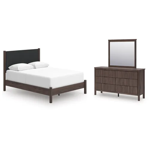 Pamytta Queen Upholstered Panel Bed, Dresser and Mirror