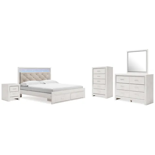 Altyra King Upholstered Storage Bed, Dresser, Mirror, Chest, and Nightstand