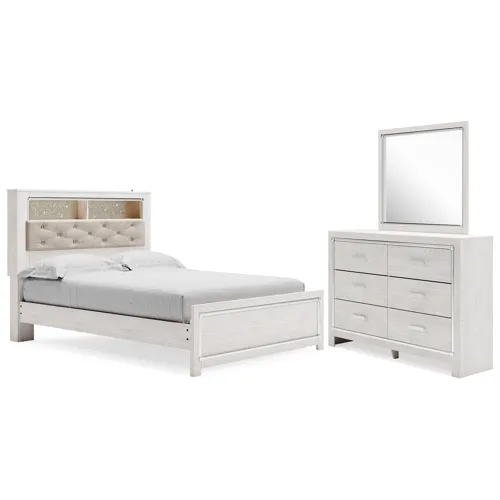 Altyra Queen Upholstered Panel Bed, Dresser and Mirror