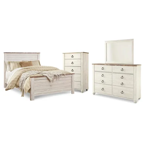 Willowton Queen Panel Bed, Dresser, Mirror and Chest