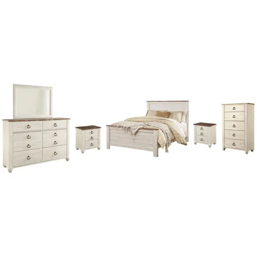 Willowton Queen Panel Bed, Dresser, Mirror, Chest and 2 Nightstands