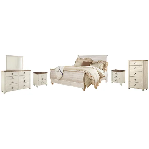 Willowton King Sleigh Bed, Dresser, Mirror, Chest and 2 Nightstands