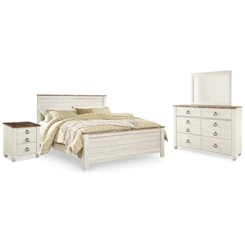 Willowton King Panel Bed, Dresser, Mirror, and Nightstand