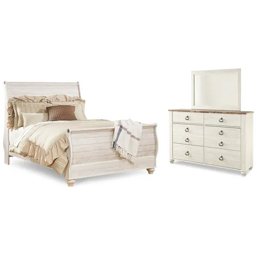Willowton Queen Sleigh Bed, Dresser and Mirror
