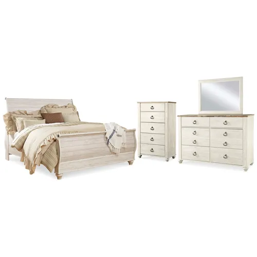 Willowton King Sleigh Bed, Dresser, Mirror and Chest