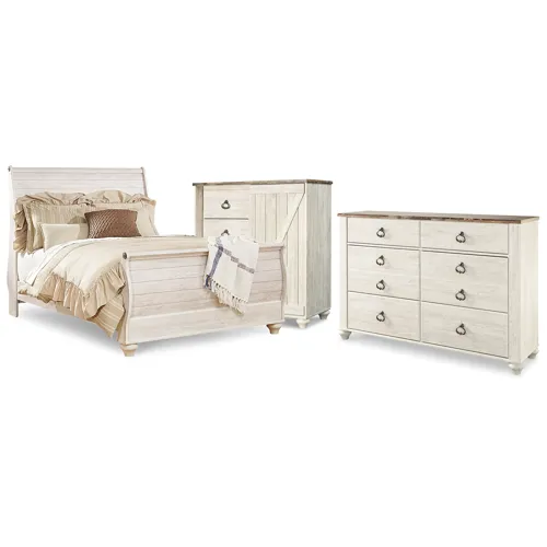 Willowton Queen Sleigh Bed, Dresser and Chest