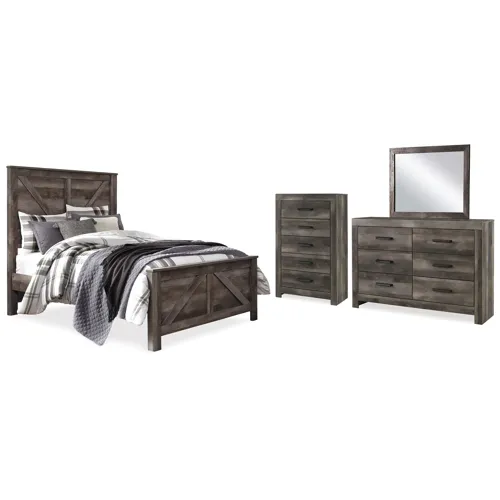 Wynnlow Queen Crossbuck Panel Bed, Dresser, Mirror and Chest