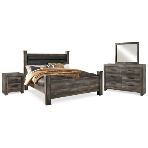 Wynnlow King Poster Bed, Dresser, Mirror and Nightstand