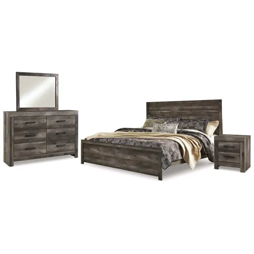 Wynnlow King Panel Bed with Mirrored Dresser and Nightstand