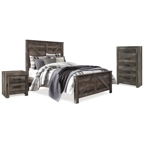 Wynnlow Queen Crossbuck Panel Bed, Chest and Nightstand