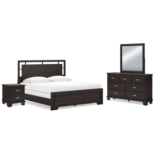 Covetown King Panel Bed, Dresser, Mirror and Nightstand