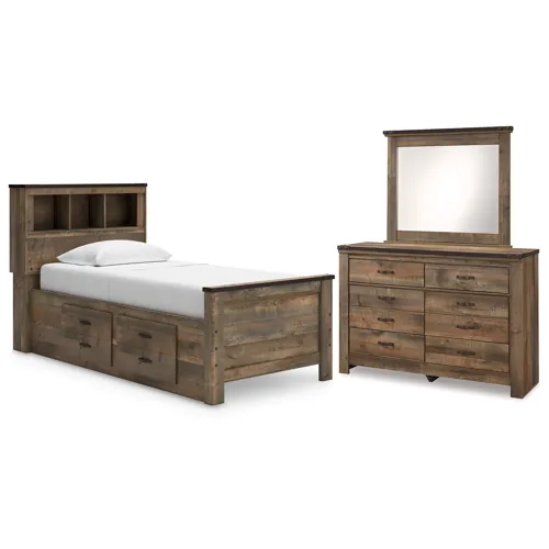 Trinell Twin Bookcase Storage Bed, Dresser and Mirror