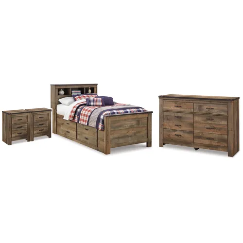 Trinell Twin Bookcase Bed, Dresser and 2 Nightstands
