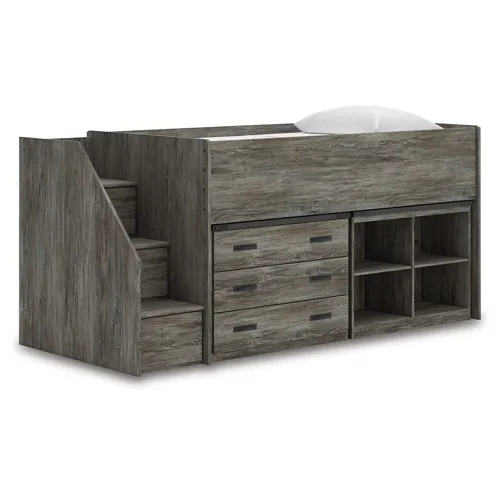 Frandern Twin Loft  Bed with Bookcase and Drawer Storage