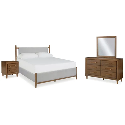 Lyncott Queen Upholstered Bed, Dresser, Mirror and Nightstand