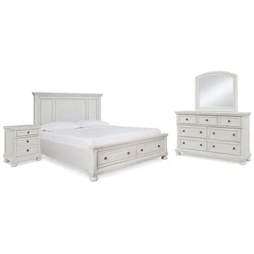 Robbinsdale Queen Storage Bed, Dresser, Mirror and Nightstand