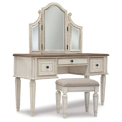 Realyn Vanity and Mirror with Stool
