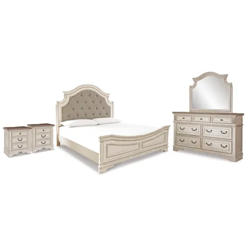 Realyn King Panel Bed, Dresser, Mirror and 2 Nightstands