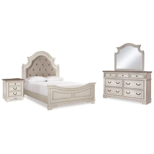Realyn Queen Bed with Mirrored Dresser and Nightstand