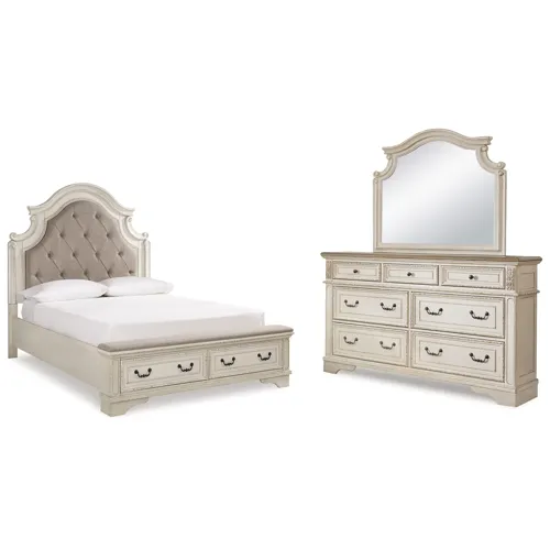Realyn Queen Storage Bed, Dresser and Mirror