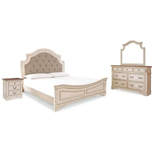 Realyn California King Panel Bed, Dresser, Mirror and Nightstand